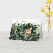 キャットイングリーン葉誕生日 カード (黄色い花)