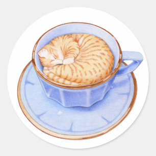 キャットインコーヒステッカー ラウンドシール