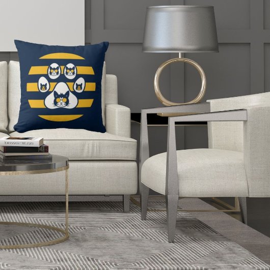 キャットインサングラスオンサンセットポーズヴィンテージネイビー クッション