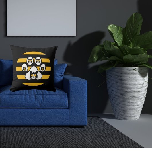 キャットインサングラスヴィンテージサンセットポーズ金ゴールドブラック クッション