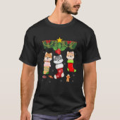 キャットインソックサンタクリスマスパジャマおもしろいライトH Tシャツ (正面)
