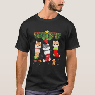 キャットインソックサンタクリスマスパジャマおもしろいライトH Tシャツ