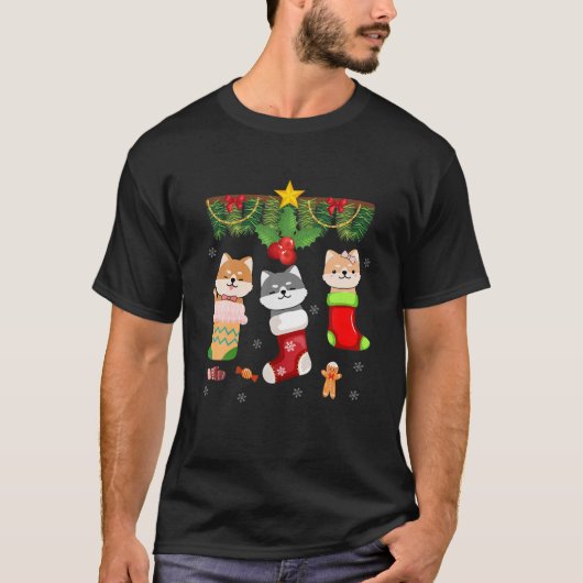 キャットインソックサンタクリスマスパジャマおもしろいライトH Tシャツ (正面)