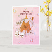 キャットインパンプキンキャンディーコーンスカルキッズハロウィーン カード (黄色い花)