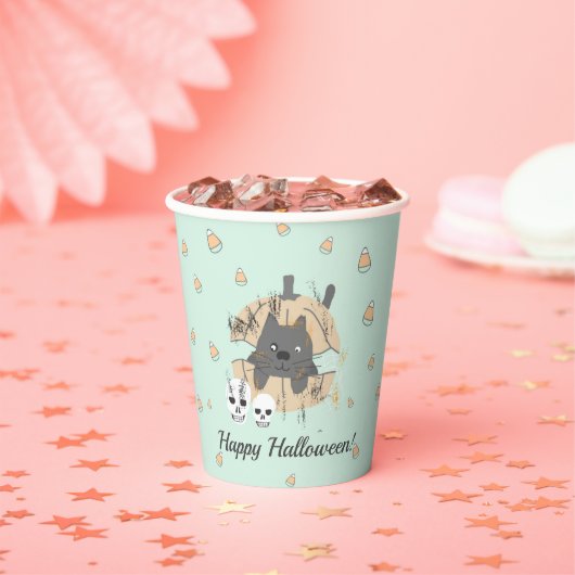 キャットインパンプキンスカルキャンディーコーンキッズハロウィーン 紙コップ (インサイチュ)