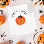 キャットインパンプキンハッピーハローウィン ポストカード<br><div class="desc">可愛い黒猫のハロウィーンのカボチャのちょうちんカボチャのハッピーハローウィンを願空白のうポストカード。</div>