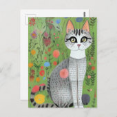キャットインフラワーズフォークアートカード ポストカード (正面/裏面)