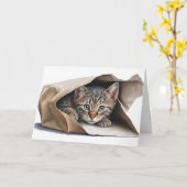 キャットイン紙バッグ誕生日 カード (黄色い花)