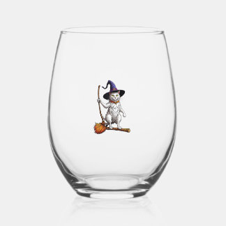 キャットウィザードハロウィーンウィッチミスティック猫好き ステムなしワイングラス