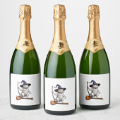 キャットウィザードハロウィーンウィッチミスティック猫好き_1 スパークリングワインラベル (ボトル)