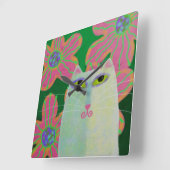 キャットウィズフラワーズアートスクエアウォールクロック スクエア壁時計 (傾斜)