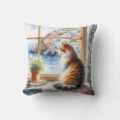 キャットウィンドウの水の色地中海の クッション (正面)