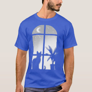 キャットウィンドウ子猫ルッキング星無限ナイトボー Tシャツ