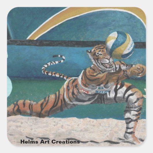 キャットウォリアービーチバレーボールアートステッカー スクエアシール (正面)