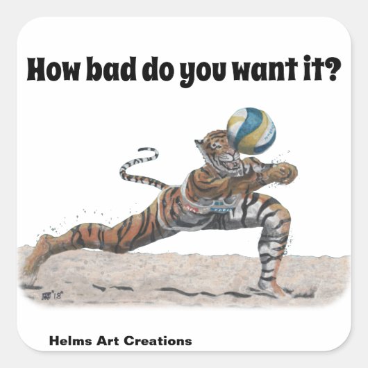 キャットウォリアー遊ズバレーボールファンタジーアートステッカー スクエアシール (正面)