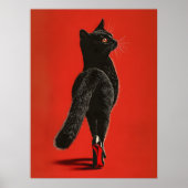 キャットウォークを歩く黒猫 – ファッションイラスト ポスター (正面)
