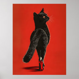 キャットウォークを歩く黒猫 – ファッションイラスト ポスター