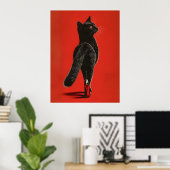 キャットウォークを歩く黒猫 – ファッションイラスト ポスター (ホームオフィス)
