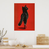 キャットウォークを歩く黒猫 – ファッションイラスト ポスター (キッチン)