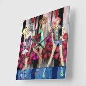 キャットウォークファッションティーンエイジファンキーガールズモダンアート スクエア壁時計 (傾斜)