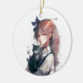 キャットウォーターを持つアニメガールポートレート セラミックオーナメント (左)