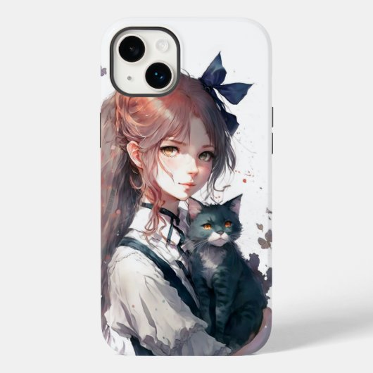 キャットウォーターを持つアニメガールポートレート Case-Mate iPhoneケース (裏面)