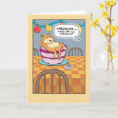 キャットオおもしろいンケーキ誕生日 カード (黄色い花)