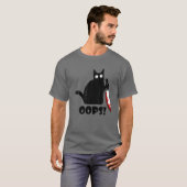 キャットオップ!黒猫おもしろいナイフ入り殺傷猫 Tシャツ (正面フル)