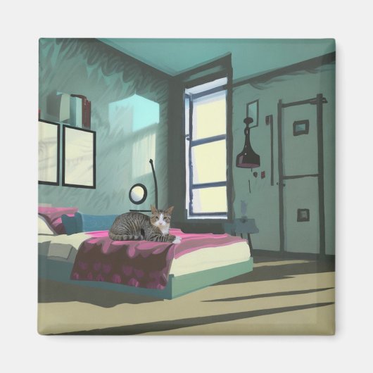 キャットオンザベッド マグネット (正面)