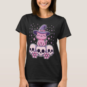 キャットオンスカルかわいい不気味なパステルゴシックWitc Tシャツ