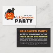 キャットオンパンプキン、ハローウィンパーティチケット招待状 エンクロージャーカード (正面/裏面)