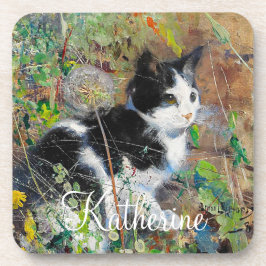 キャットオンフラワーベッド コースター