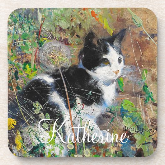 キャットオンフラワーベッド コースター (正面)