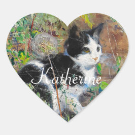 キャットオンフラワーベッド ハートシール