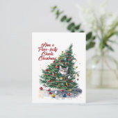 キャットカオスクリスマスツリーデザイン水彩 シーズンポストカード (スタンド正面)