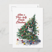 キャットカオスクリスマスツリーデザイン水彩 シーズンポストカード (正面/裏面)