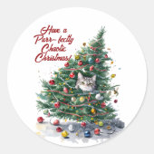 キャットカオスクリスマスツリーデザイン水彩 ラウンドシール (正面)
