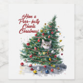 キャットカオスクリスマスツリーデザイン水彩 ワインラベル (シングルラベル)