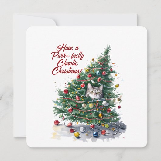 キャットカオスクリスマスツリーデザイン水彩 招待状 (正面)