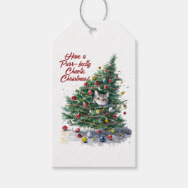 キャットカオスクリスマスツリー ウォーターカラーデザイン ギフトタグ