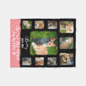 キャットカスタムフォトコラージ縁どフェードブラックピンク フリースブランケット (正面(横))