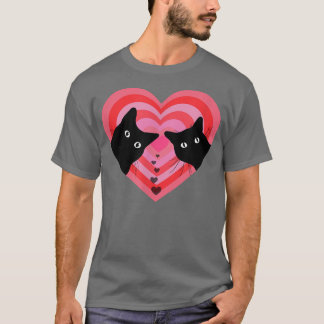 キャットカップルレトロおもしろいヴィンテージブラックキャットバレンティン Tシャツ