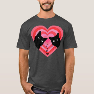 キャットカップルレトロおもしろいヴィンテージブラックキャットバレンティン Tシャツ