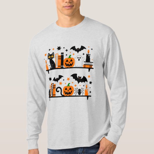 キャットカボチャこうもりスパイダーハロウィンブックキャンドル Tシャツ (正面)