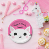 キャットカワイイカラフル子猫1歳の誕生日パーティーテーマ ペーパープレート (パーティー)