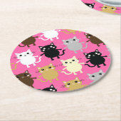 キャットカワイイカラフル子猫1歳の誕生日パーティーテーマ ラウンドペーパーコースター (アングル)