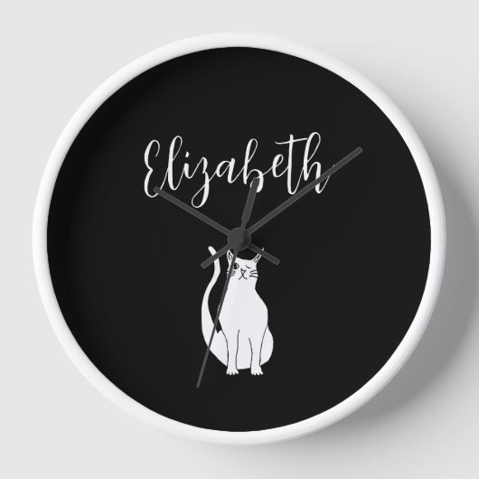 キャットカートゥーンスケッチ白黒ウィンキング子猫 壁時計 (正面)