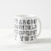 キャットカートゥーンプリントアルファベット コーヒーマグカップ (正面右)