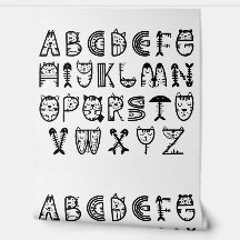 キャットカートゥーンプリントアルファベット