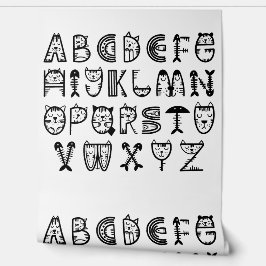 キャットカートゥーンプリントアルファベット 壁紙